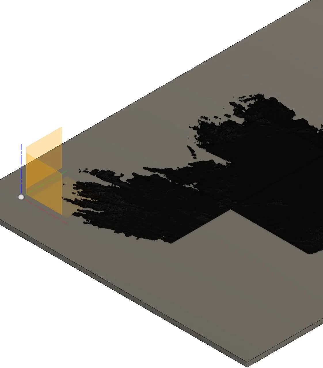 Digital Ireland terrain with coordinate axes and reference planes