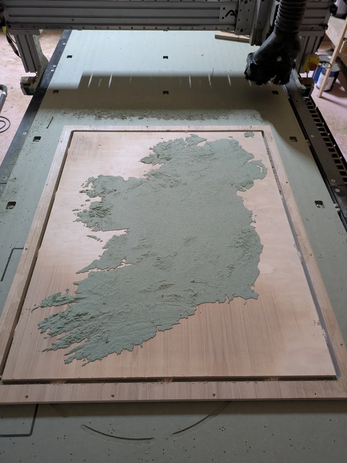 The MDF terrain model on the CNC router bed